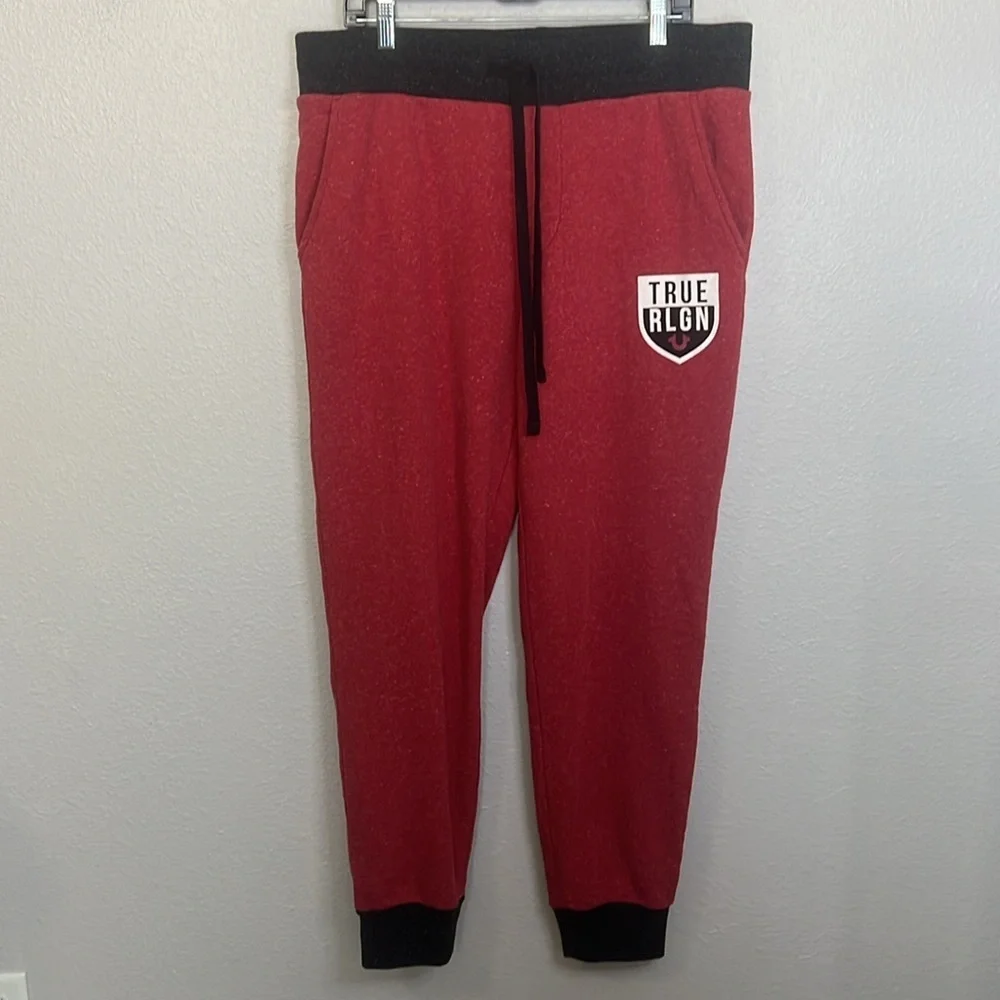 True Religion Cotton Blend Jogger Pant Red/Black Size Large